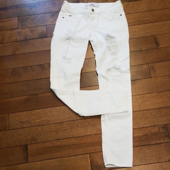 Hollister Denim - Hollister white destructed skinny jeans